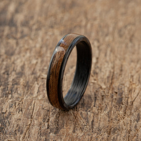 8mm Black Whiskey Barrel Ring Mens Wedding Band Forest Tree Ring Wood –  Atlas Artisan Designs